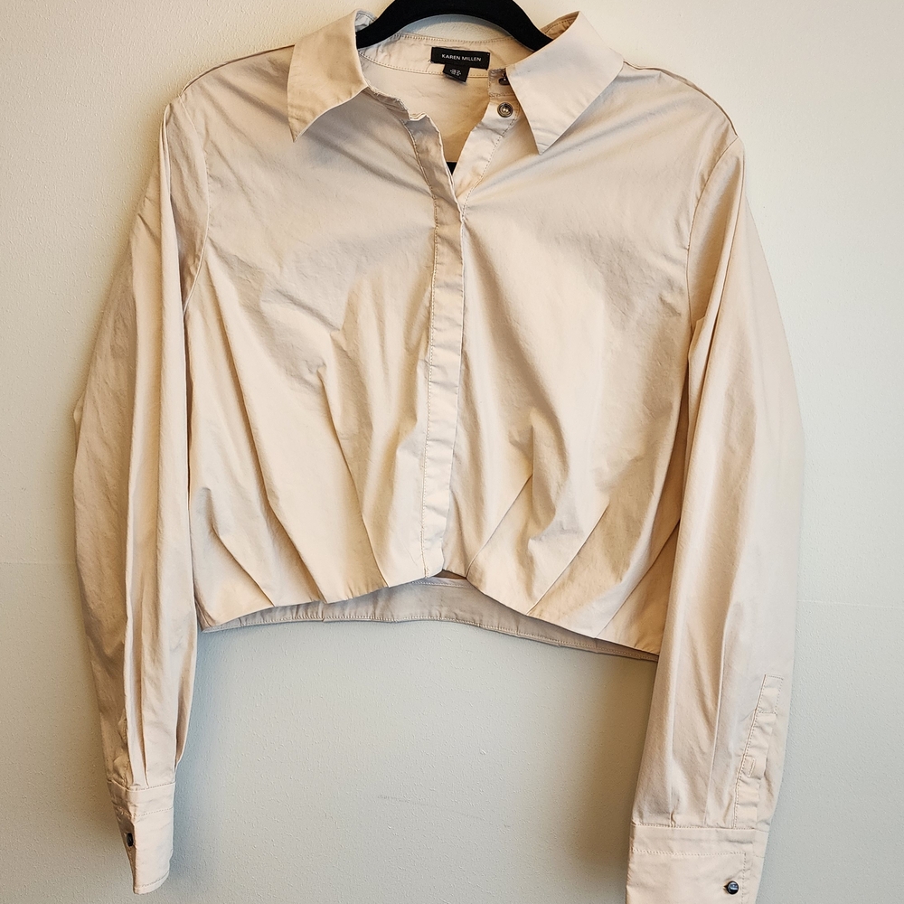 Karen Millen Beige Crop Button-Down Shirt